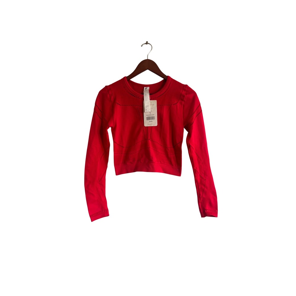 Fabletics Jaymee Mesh Long‎ Sleeve Top Red Seamless Cropped Activewear Womens M